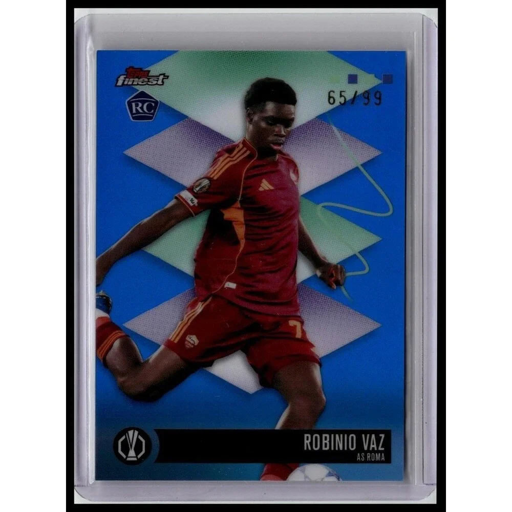 2026 Topps Finest UEFA #403 Robinio Vaz, AS Roma RC Blue Refractor /99